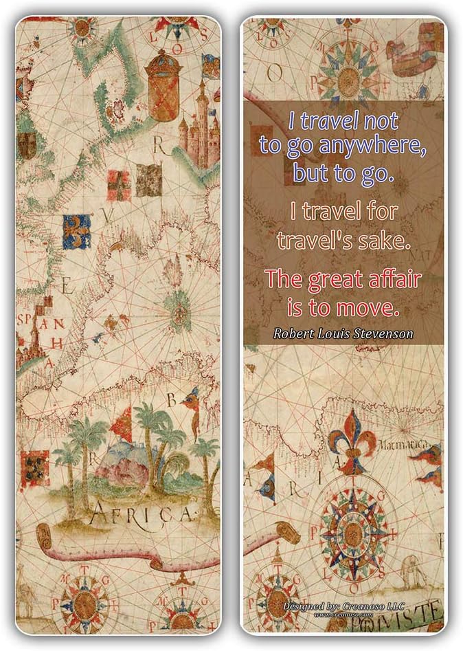 Creanoso Antique Map Travelers Quote Saying Premium Bookmarks (60-Pack), Road Trip Travel Readers Reading Gifts - Image 5