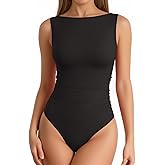 MANGOPOP Women's Tank Top Mesh Ruched Bodysuit Boat Neck Double Lined Sleeveless Thong Body Suit Going Out Summer Tops