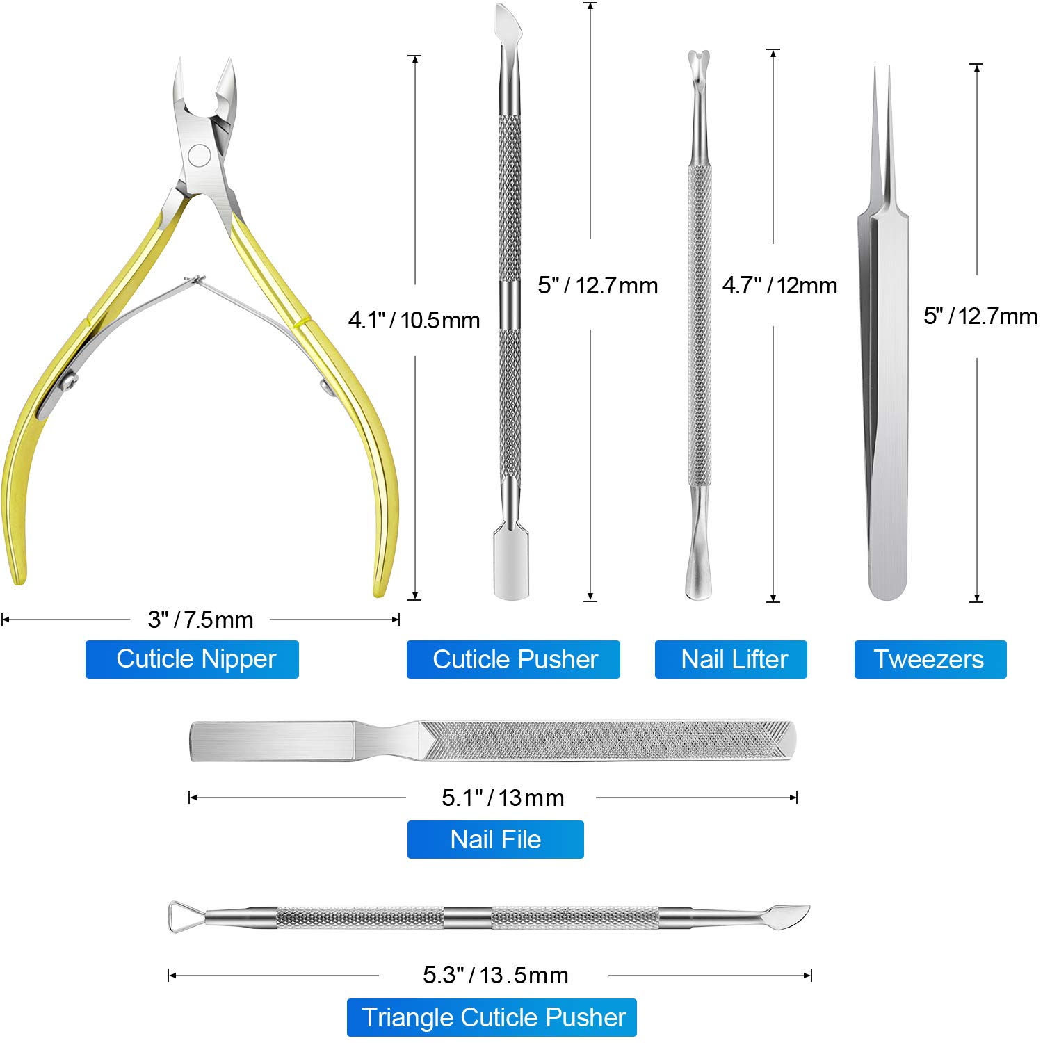 7 PCS Cuticle Trimmer Nipper Tools Set, Professional Grade Stainless Steel Cuticle Nippers with Cuticle Pusher Tools Kit for Manicure & Pedicure at Home/Spa/Salon: Beauty