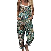 WINDALY Jumpsuits for Women Boho Floral Print Overalls Casual Comfy Soft Fashion Overalls with Pockets