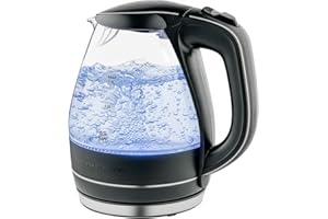 OVENTE Electric Kettle, 1.5L Borosilicate Glass Countertop Water Heater and Boiler for Coffee or Tea, BPA-Free, Auto Shut-Off, Boil-Dry Protection, Removable and Washable Spout Filter, Black KG83B