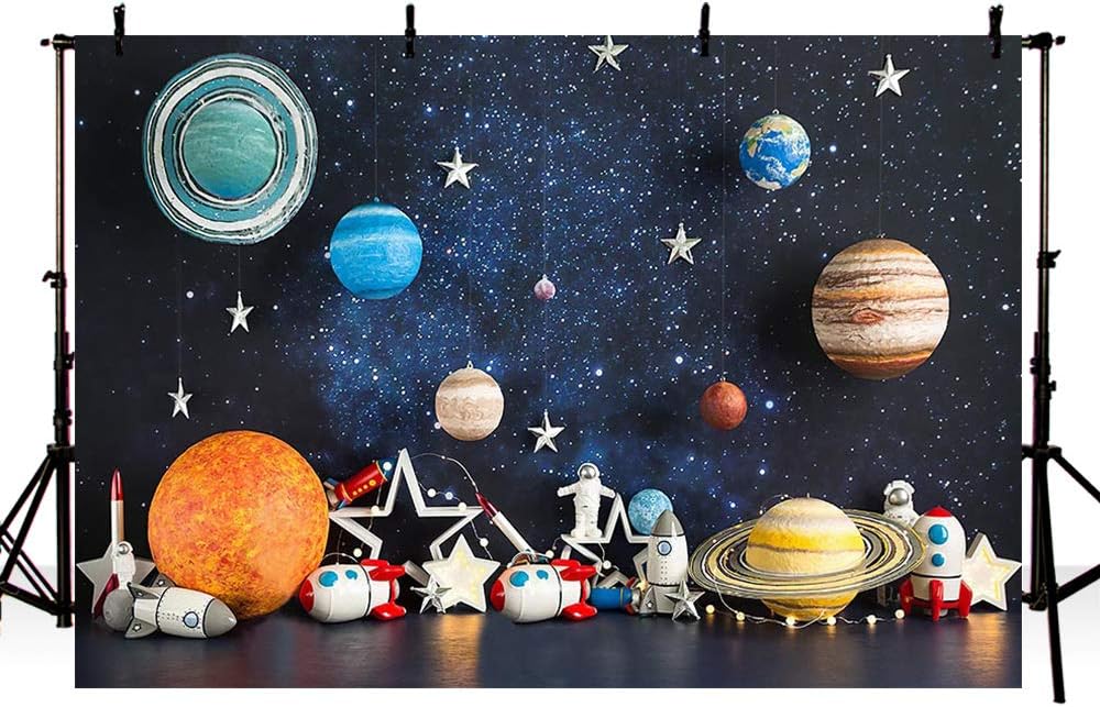 MEHOFOND 7x5ft Outer Space Photography Background Boy Birthday Baby Shower Sci-Fi Universe Spaceship Astronaut Backdrops for Photo Studio Photo Shoot Cake Table Decoration Banner
