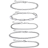 Desnuage Thin Stacked Bracelets Paperclip Set Hand Chain Cuban Link for Women Jewelry Bracelet Pack Fashion Accessories - Gold & Silver