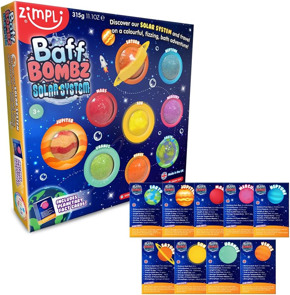 ZIMPLI 9 x Solar System Bath Bombs Gift Set with Planet Cards