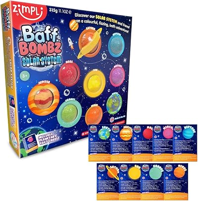ZIMPLI 9 x Solar System Bath Bombs Gift Set with Planet Cards