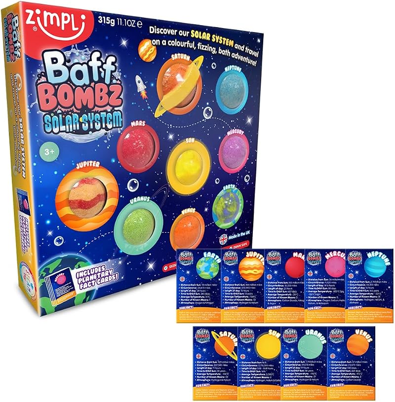ZIMPLI 9 x Solar System Bath Bombs Gift Set with Planet Cards