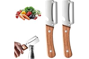 2-Pack Premium Vegetable Peeler with Wooden Handle & Bottle Opener - Heavy Duty Stainless Steel Blade Kitchen Tool - Ergonomi