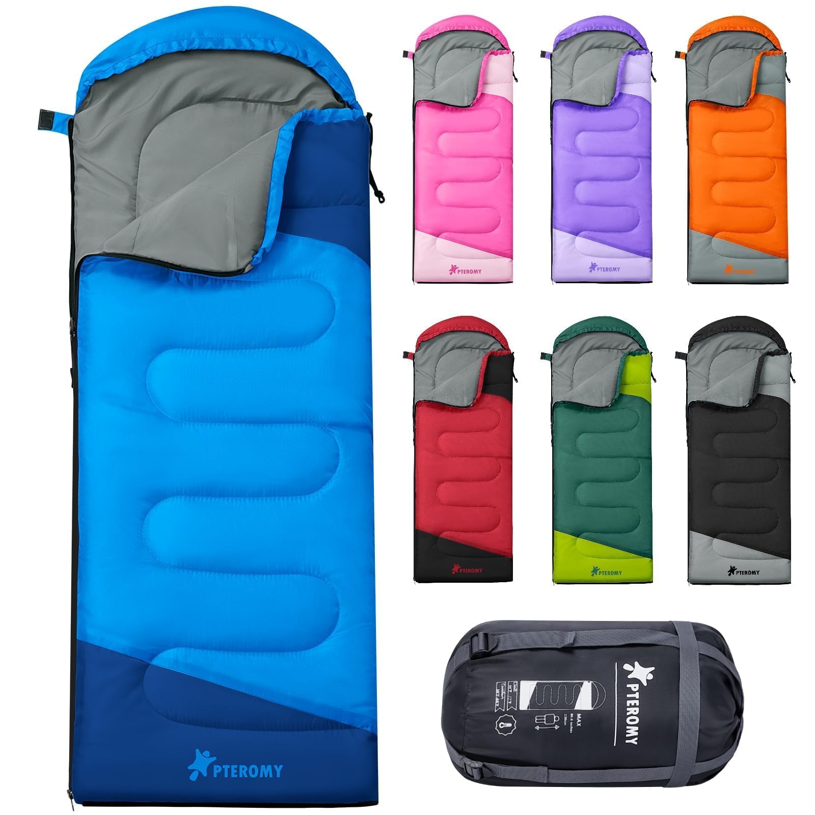 Photo 1 of PTEROMY Sleeping Bags for Adults, Lightweight Water Resistant Backpacking Camping Sleeping Bag for Warm Cold Weather, Camping Essentials for Hiking Outdoor Travel (Blue)