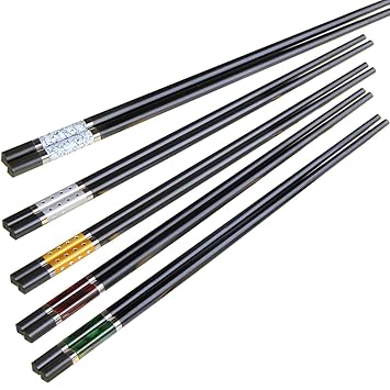 ZITFRI 5 Farben EssStäbchen 5er Set Chopsticks Chinesische Stäbchen Asiatisches Besteck - Hohe Qualität ( silber Streifen und