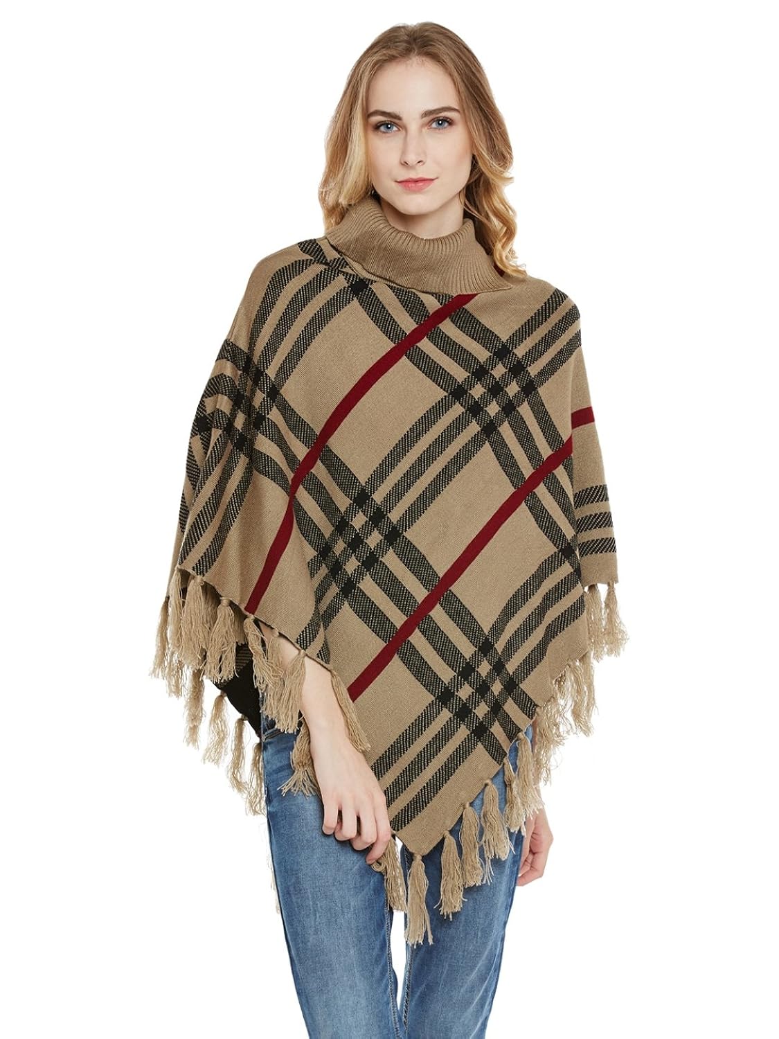 cayman women beige self-design woollen poncho sweater