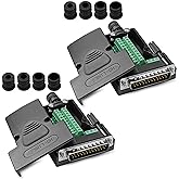 ANMBEST 2PCS DB25 Solderless RS232 Serial to 25 pin Terminal Male Adapter | D-SUB Serial Port Connector, Breakout Board, with Case Long Bolts Tail Pipe, 2PCS Male