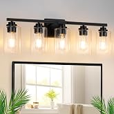 VerRon 5-Light Bathroom Light Fixtures, 31" Black Modern Vanity Lights | Bathroom Vanity Lights Over Mirror with Clear Glass Shades, Wall Lamp for Mirror Living Room Bedroom Hallway Cabinet Porch