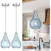 TENGXIN 2 Pack Kitchen Pendant Lighting Over Island 6 Inch,Hanging Pendants Light,Brushed Gold Finished Striped Glass Pendant
