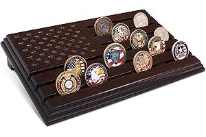 TESLYAR 6 Rows Military Challenge Coins Stand Holder Display Rack Wooden Army Collectible Challenge Coin Display Case Wood Stand, Holds 30-36 Coins Natural Solid Wood Brown American Flag (Wenge)