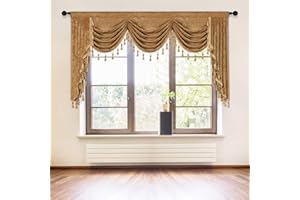 ELKCA Thick Chenille Window Curtains Valance for Living Room Bronze Waterfall Valance for Bedroom,1 Panel (Bronze, W79)