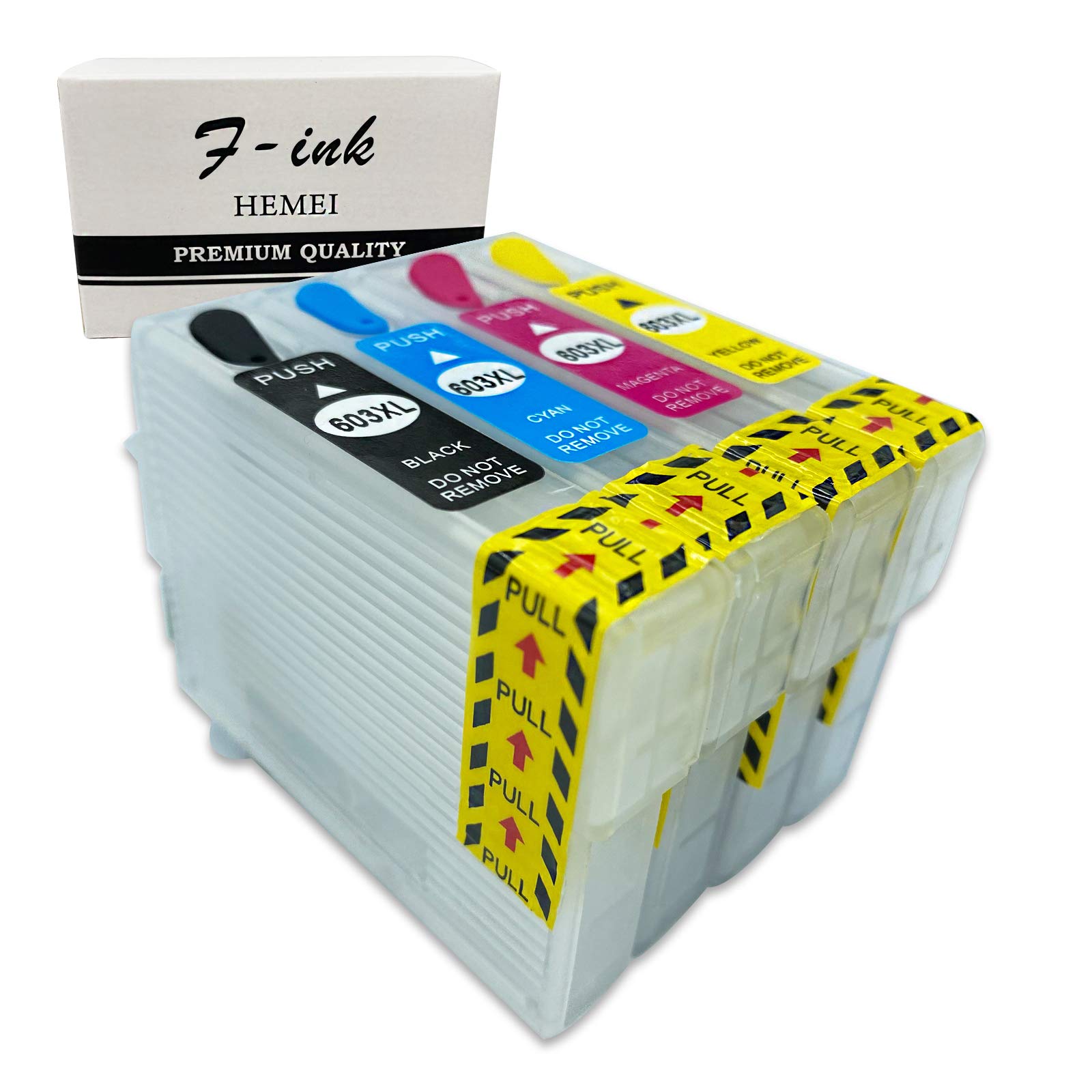 F-ink Empty Refillable Ink Cartridge Replacement for 603 or 603XL Ink Cartridge 4 Colors (603XL Black, Cyan, Magenta, Yellow)