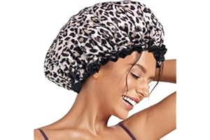 Aquior Shower Cap, Shower Cap for Women Reusable Waterproof, Large Bath Hair Cap for All Hair Lengths, Ladies, Men and Kids (Leopard)