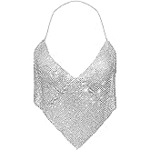 Sexy Halter Neck Rhinestone Crop Top for Women Deep V Adjustable Backless Chest Chain Tank Top Festival Rave Club Outfits