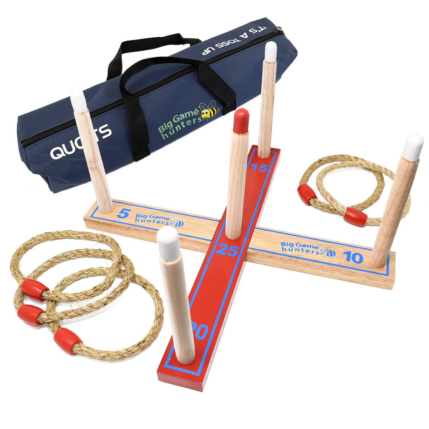 Big Game Hunters Quoits Set, Quality Rope Quoits Garden Game, Wooden Ring Toss, Hoopla Outdoor Toy in Carry Bag