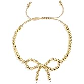Frigotine Gold Bead Bow Bracelets for Woman, Trendy Boho Beaded Handmade Strand Bracelet Adjustable Summer Beach Jewelry Gifts