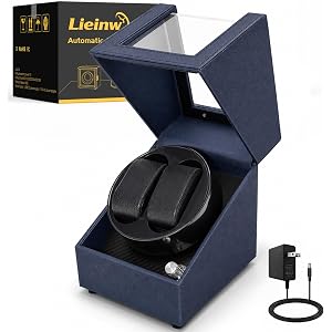 Lieinw Automatic Watch Winder for Rolex and Auto Watches, Leather 2 Slots Winding Watch Box with Blue LED & Japanese Quiet Mo