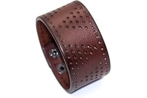 Mgutillart Punk Vintage Alloy Buckle Wristband Hollow Out Wide Leather Cuff Bracelet