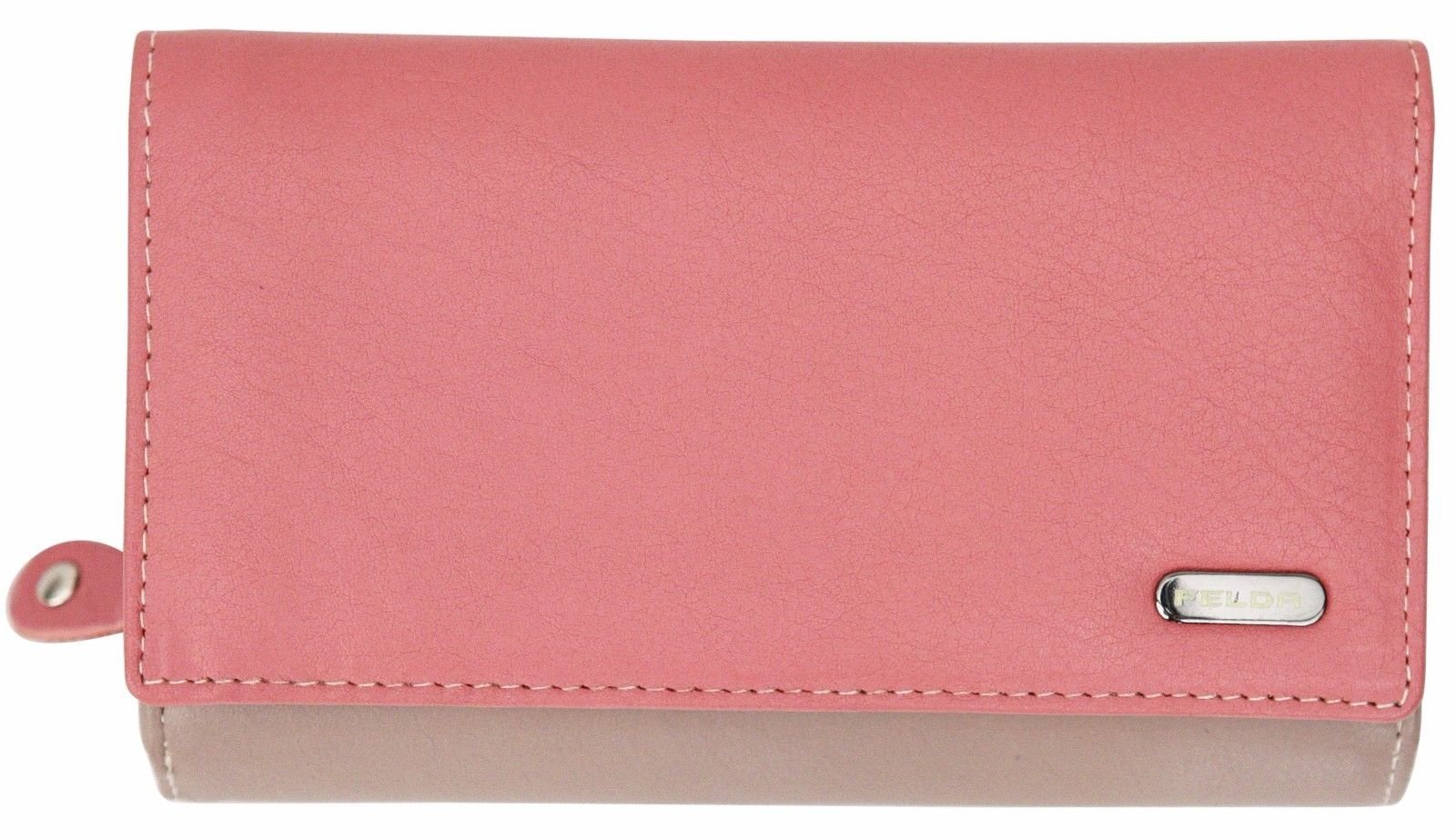 Felda Womens Genuine Soft Leather Clutch Wallet - RFID Protection - Peach Multi — image 1