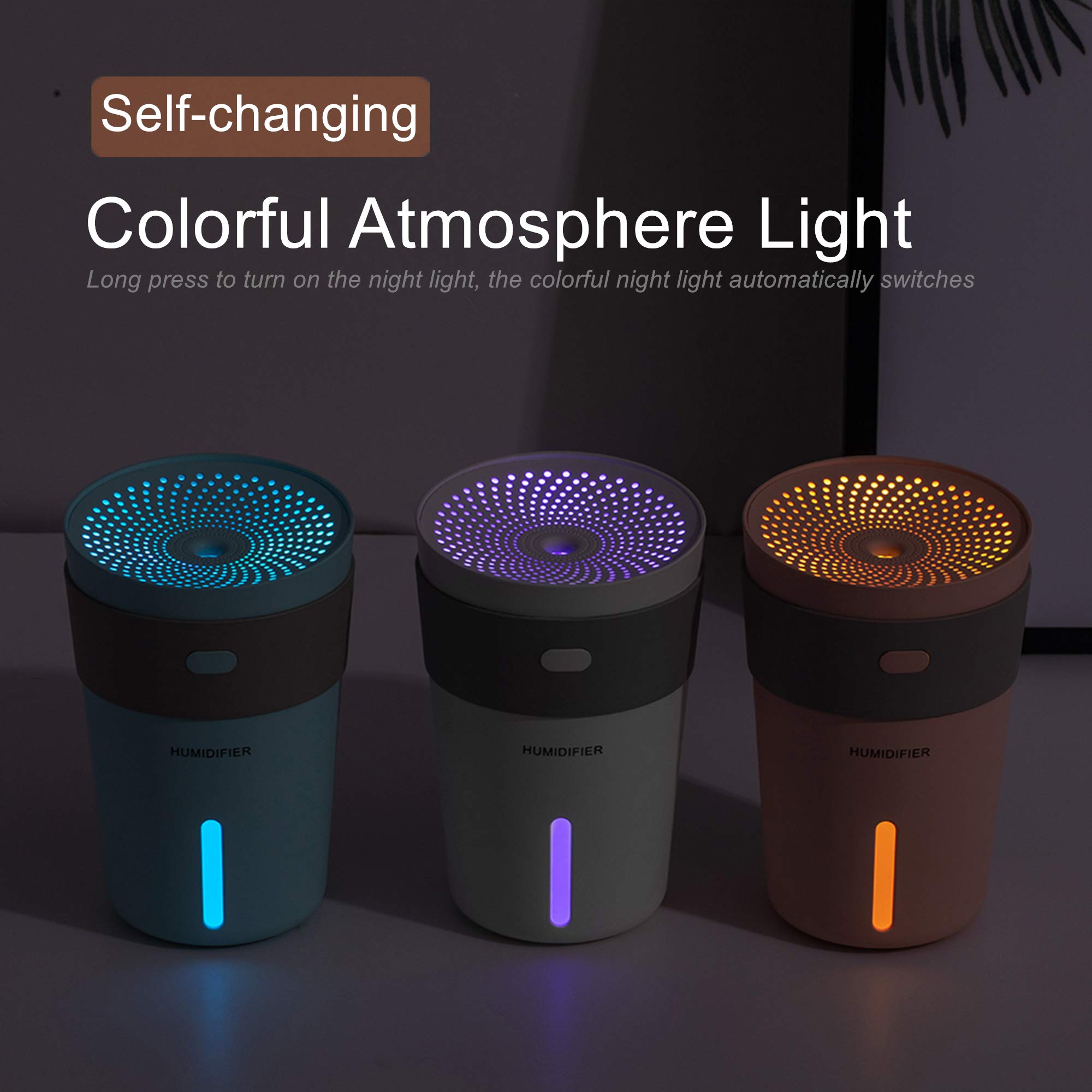 KIART Quiet Cool Mist Humidifier, 260 ml Mini Portable USB Humidifier with 7-color Night Light, Smart Sleep Mode, Auto Shut Off for Home Car Office Travelling