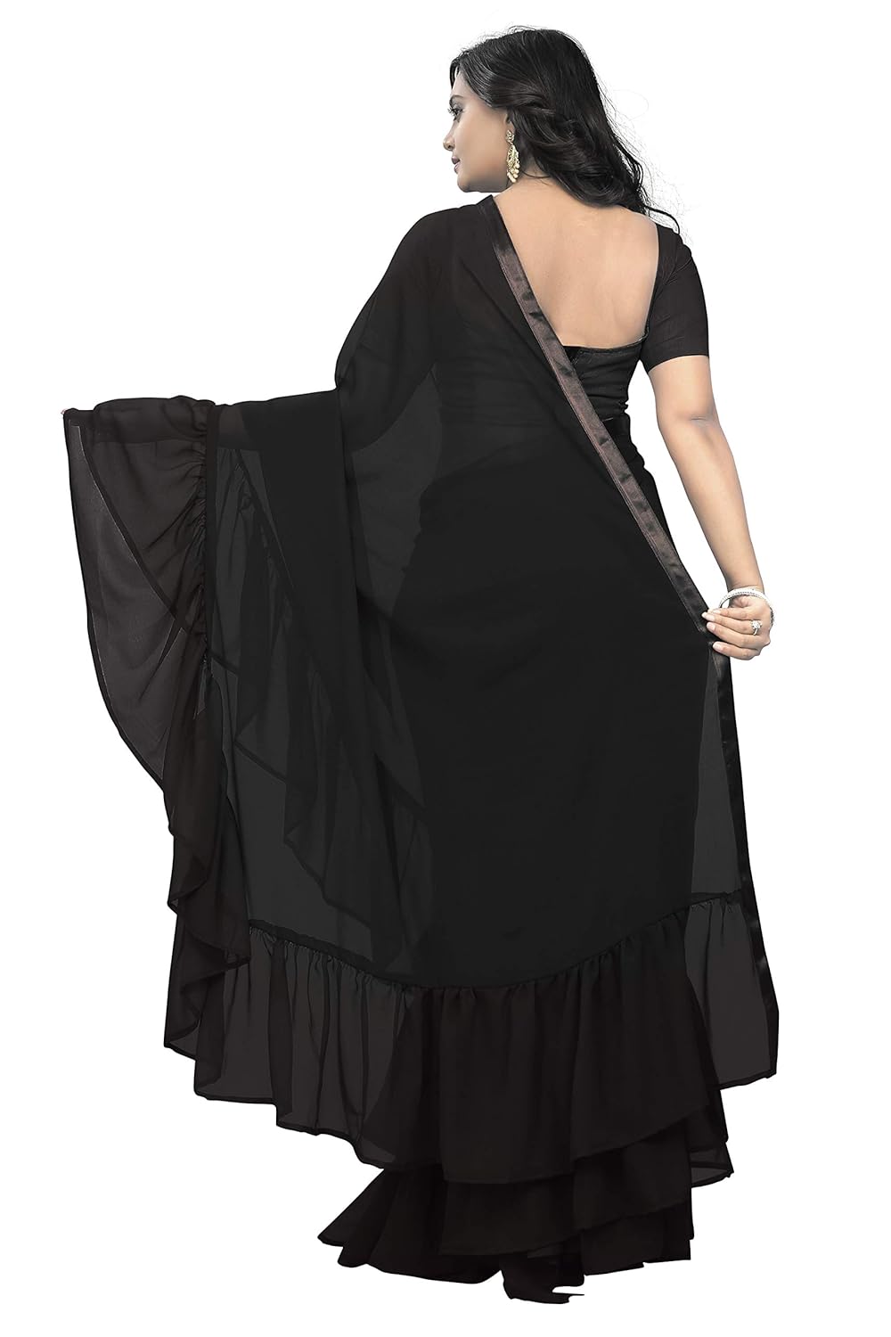 jaanvi fashion women's ruffle georgette saree (frill-saree-ruffle)