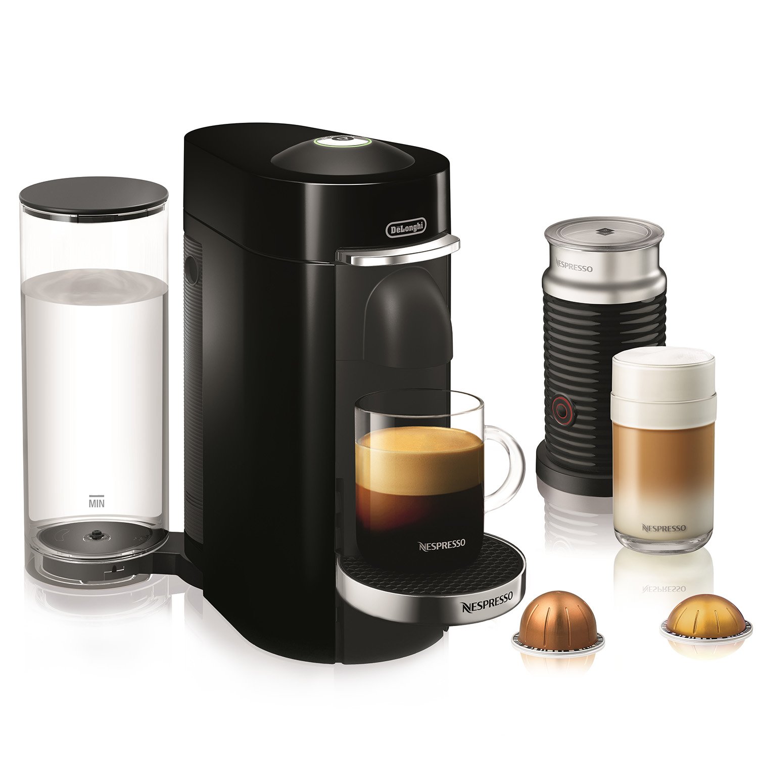 Photo 1 of Nespresso VertuoPlus Deluxe Coffee and Espresso Machine Bundle with Aeroccino Milk Frother by De'Longhi, Black