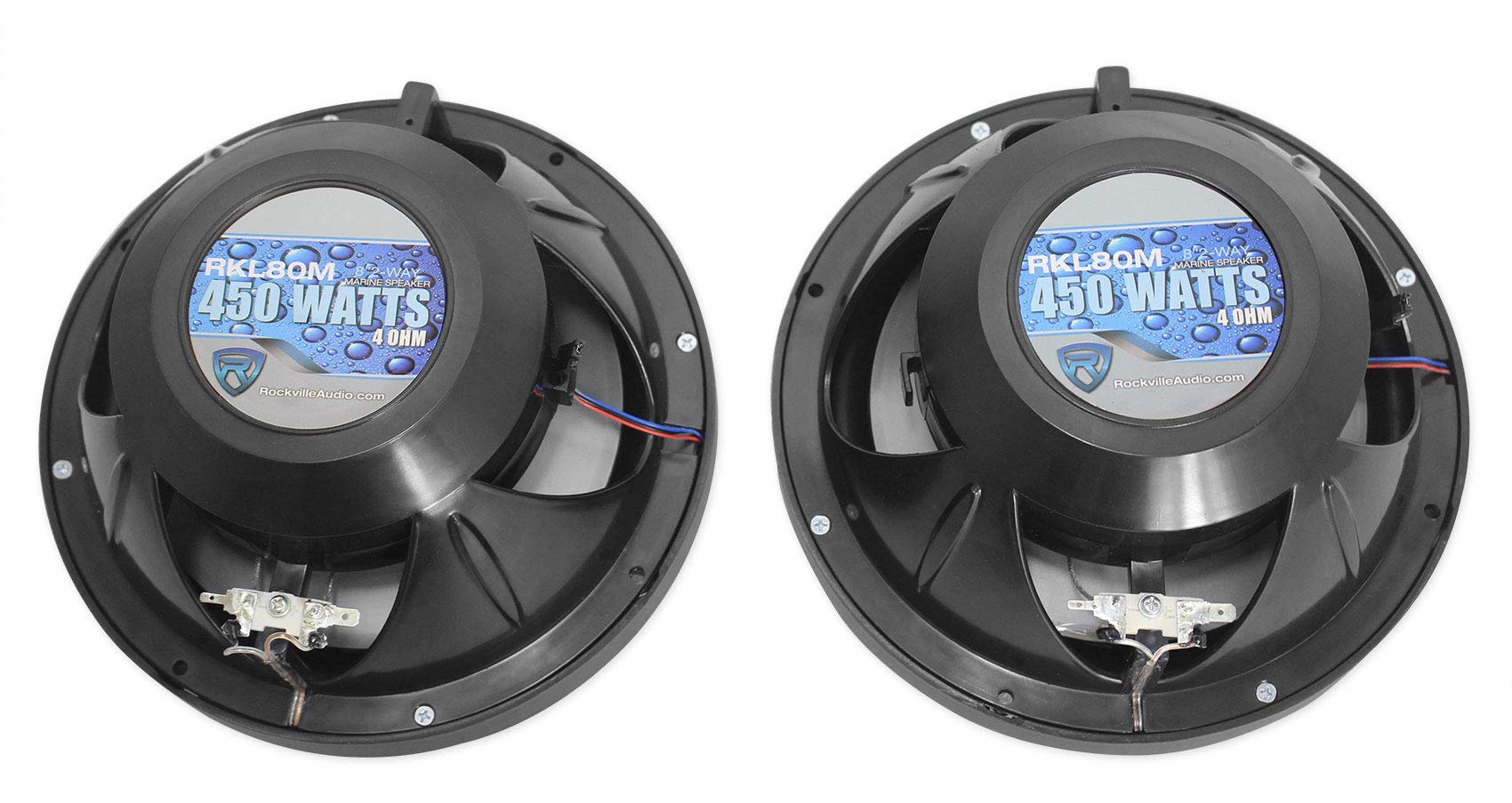 Rockville Pair RKL80MB 900 Watt 8-Inch 2-Way Marine Boat Speakers, IP66 Waterproof, Beat-Sync LED Lights, Rustproof Design, Perfect for Boats and ATVs