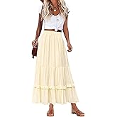 Annebouti 2026 Spring Summer Elastic Waisted Ruffle Long Skirt Flowy Tiered A-Line Maxi Skirts for Women