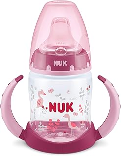 Nuk First Choice Trinklernflasche, Silikon-Trinktülle, 6-18 Monate, 150 ml, Vogel (Rosa)