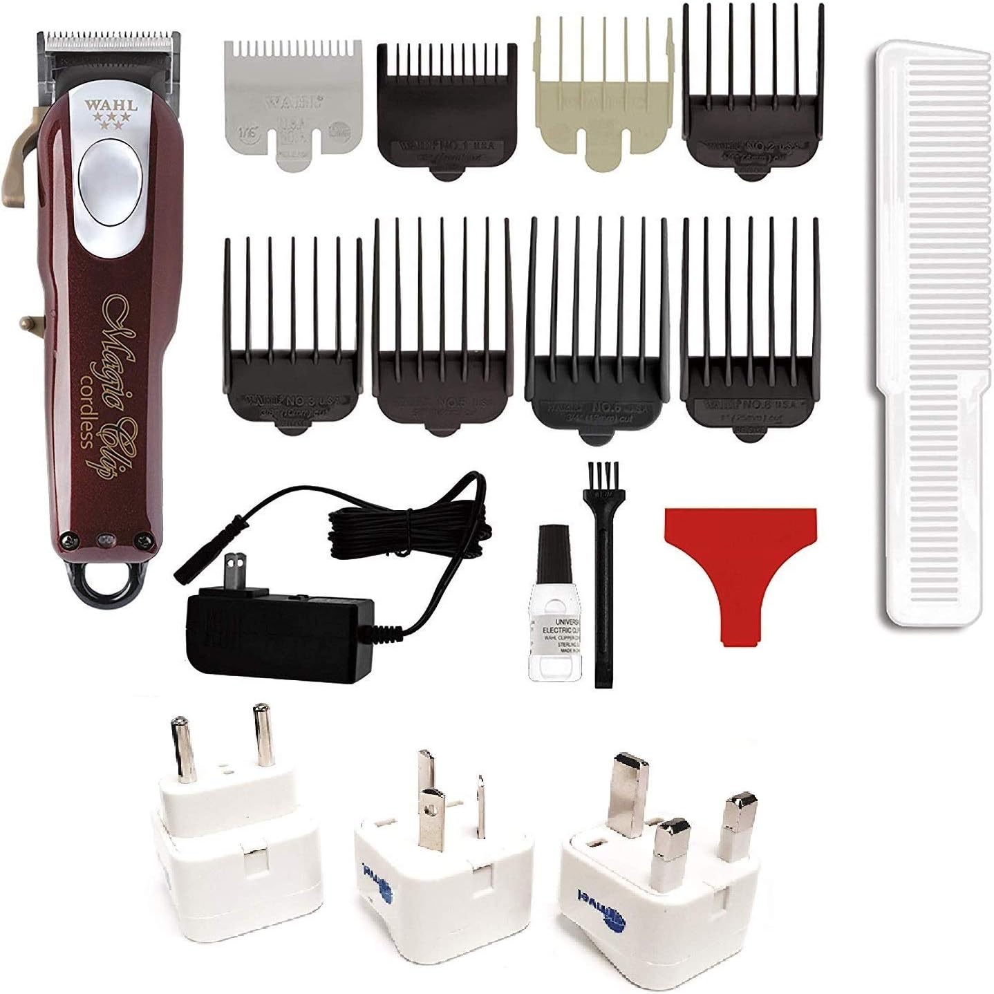 Professional 5-Star Cord/Cordless Magic Clip #8148 – Great for Barbers and Stylists – 90+ Minute Run Time - 110-220 Volts Dual Voltage (with Tmvel Worldwide UK/US/AU/EU European Plug Adapter)