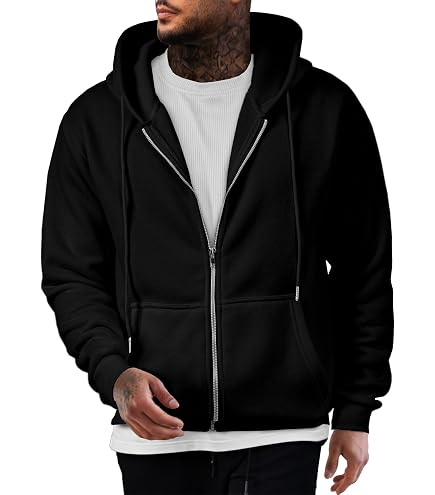 Klizzer Luxury Mens Zip Up Hoodie of Cotton Fleece Heavyweight