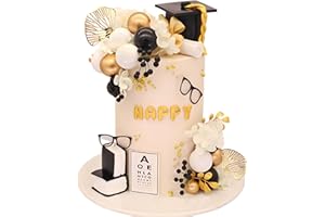 Graduation Cake Topper, Qoadwem 24pcs Graduation Cap Cake Toppers Class Of 2025 with Large Diploma Flowers Balls Cake Decor for Grad Party