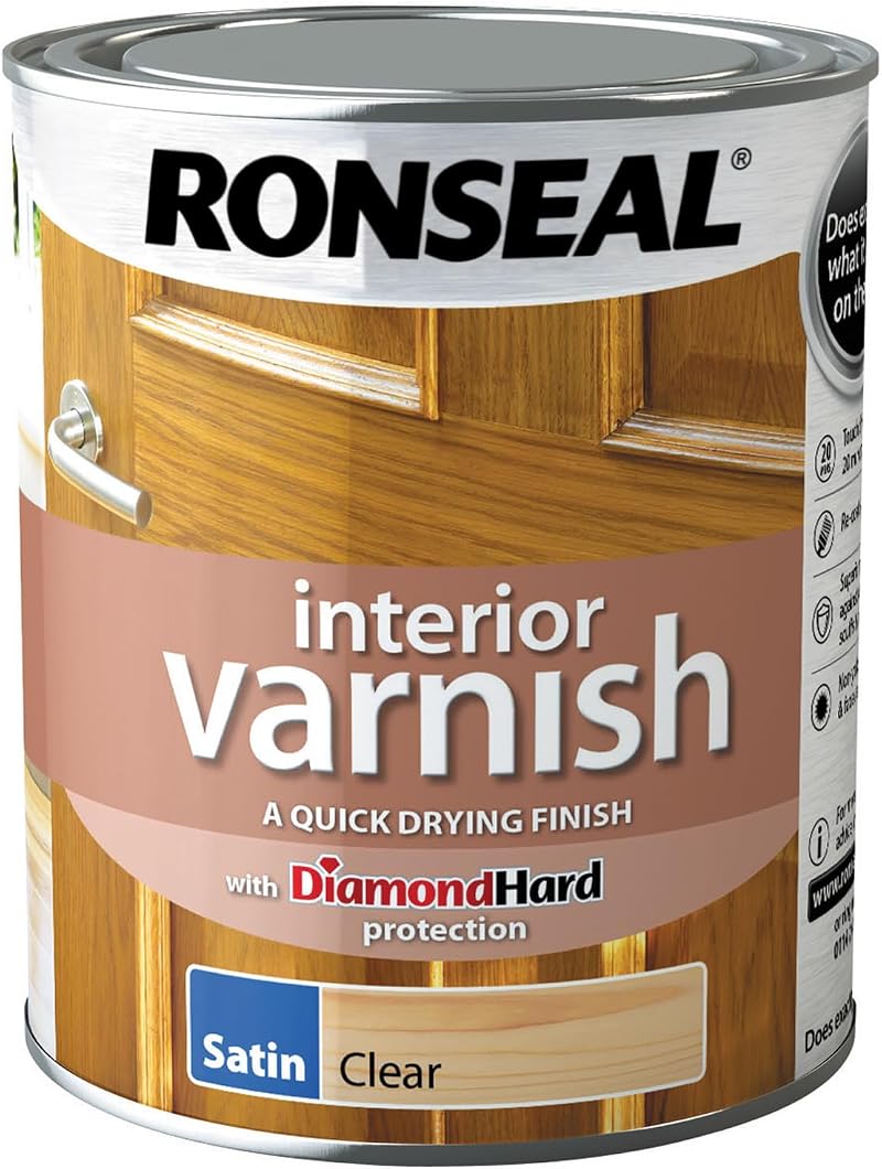 Ronseal Interior Varnish Clear Satin 750ml Diamond Hard Protection Easy Apply