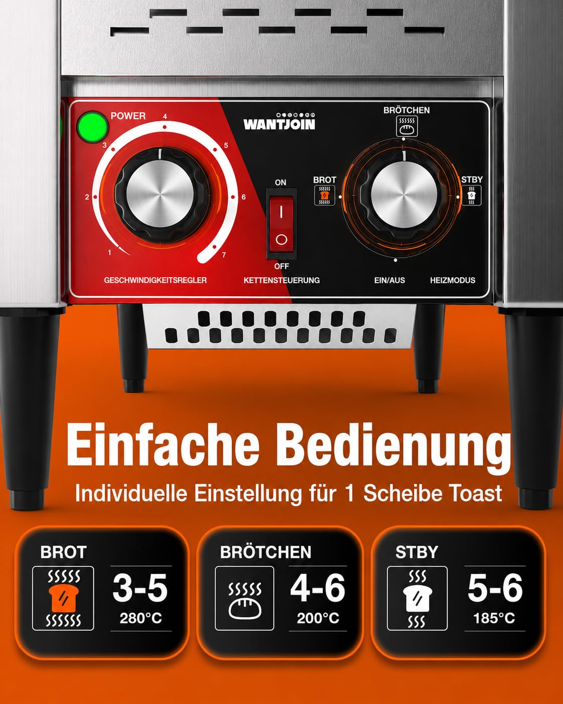 WantJoin Gewerblicher Durchlauftoaster – Elektrisches Gerät für 150 Scheiben/Stunde (Toast, Hamburger-Brötchen, Brot) Robuster Edelstahl-Toaster für Camping Restaurants, Bäckereien und Buffets 4
