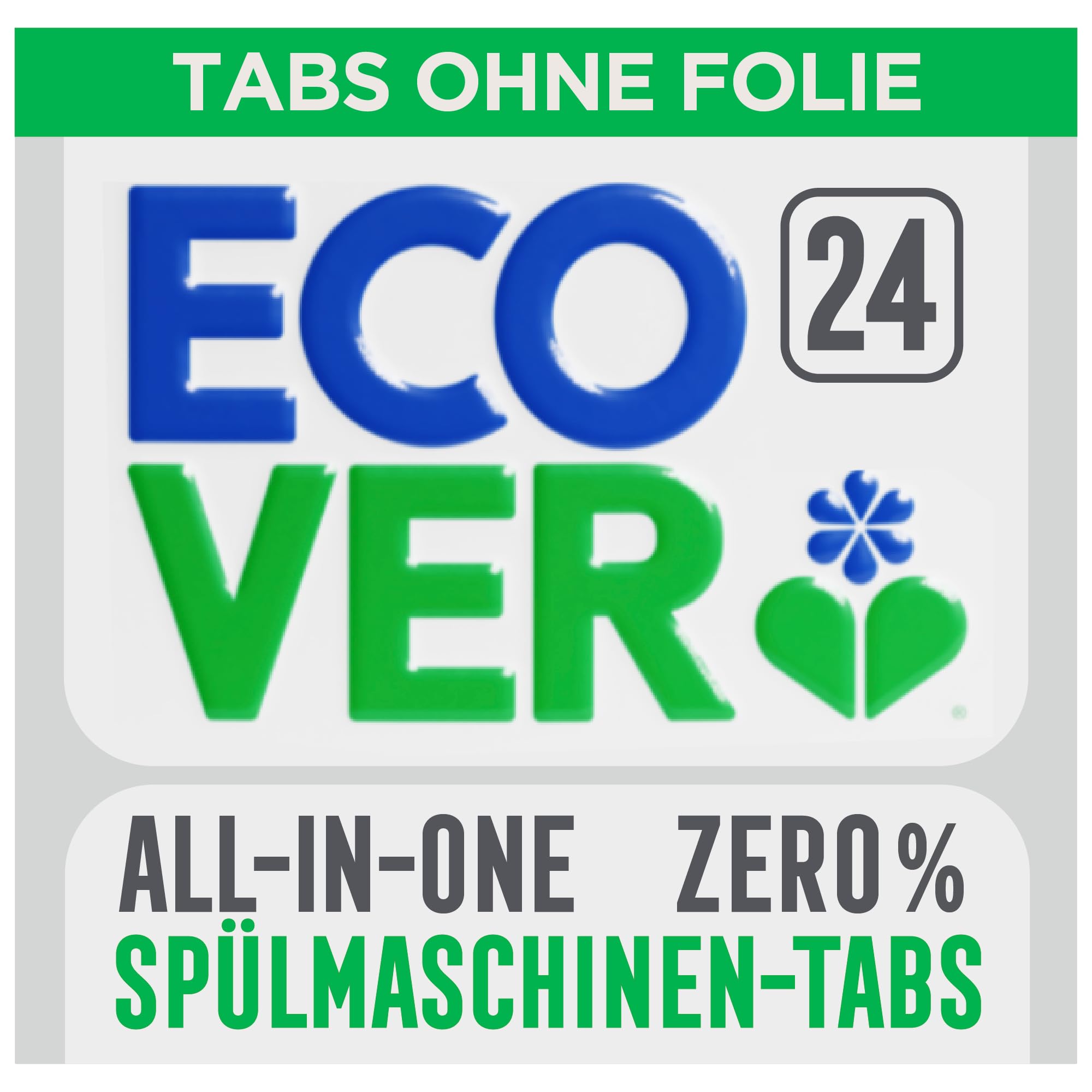 Ecover Zero Spülmaschinentabs, mit Geschirrspülsalz und Klarspüler, ohne Duft, ecover spülmaschinen-tabs, 24 Tabs Packung 3