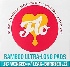 Flo - Extra Long Menstrual Pads (10 Pack) - Organic Bamboo Period Pads for Women - Leak Locking - Winged + Ultra-Thin - Absor