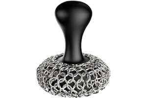 HONGMAO Cast Iron Scrubber, Cast Iron Cleaner, 316 Stainless Steel Chainmail Scrubber for Cast Iron Pans, for Frying Pans, Woks, Pans, Baking Sheets (Black, 1 Pack)