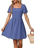 OFEEFAN Steel Blue Mini Dress Women's Summer Short