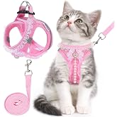 NCMAMA Cat Harness and Leash Set Escape Proof Walk Harness for Cats Pink XS | Cute Pearls Lace Bow,Safe Reflective Strips,Breathable Soft Mesh,No Stress,Easy Wear,Adjustable Velcro,Nylon Leash,for Bunny