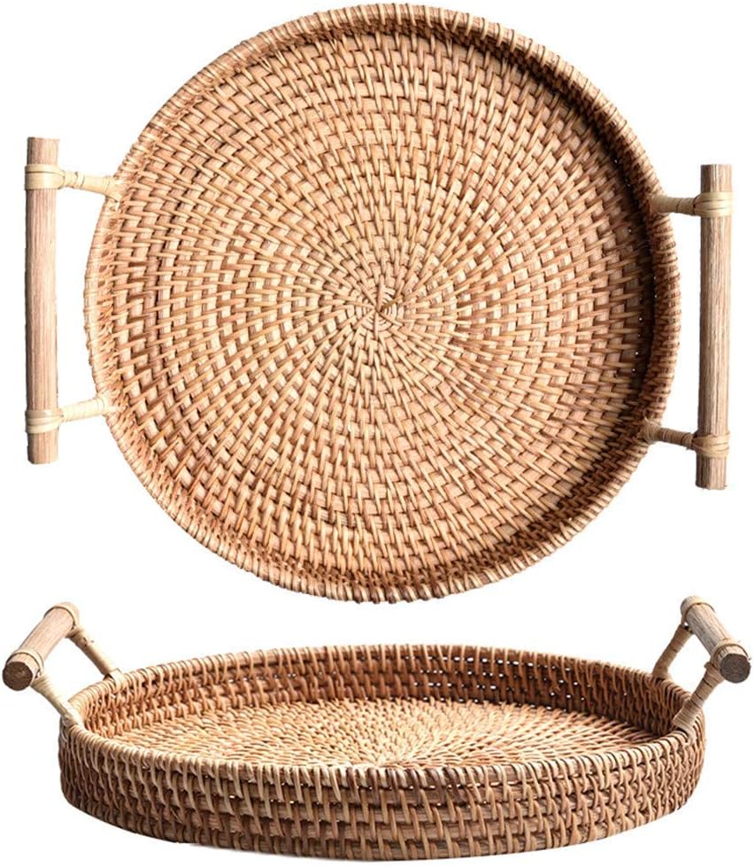 Rattan Round Bread Serving Basket Handcrafted Bread Serving Tray
