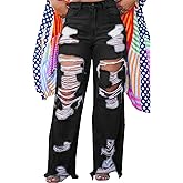 Ptorlio Women's Ripped Jeans Y2k Straight Wide Leg High Waisted Jean Distressed Baggy Denim Pants