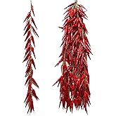 Tyoxlo 5 String Chili Pepper Decor Fake Vegetables Artificial Food Artificial Peppers String Vegetable Fruit Garland for Home Kitchen Farm Party Wall Photography Props Decoration(Dry red Pepper)