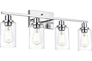 MELUCEE 4-Light Bathroom Lighting Fixtures with Clear Glass Shade Chrome Finish, Modern Vanity Light Wall Mount Lamp for Bedroom Dressing Table Mirror Cabinets Vanity Table
