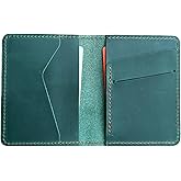 JJNUSA Handmade Men Minimalist Leather Wallet Card Holder Distressed Wallets for Gifts (Retro green)