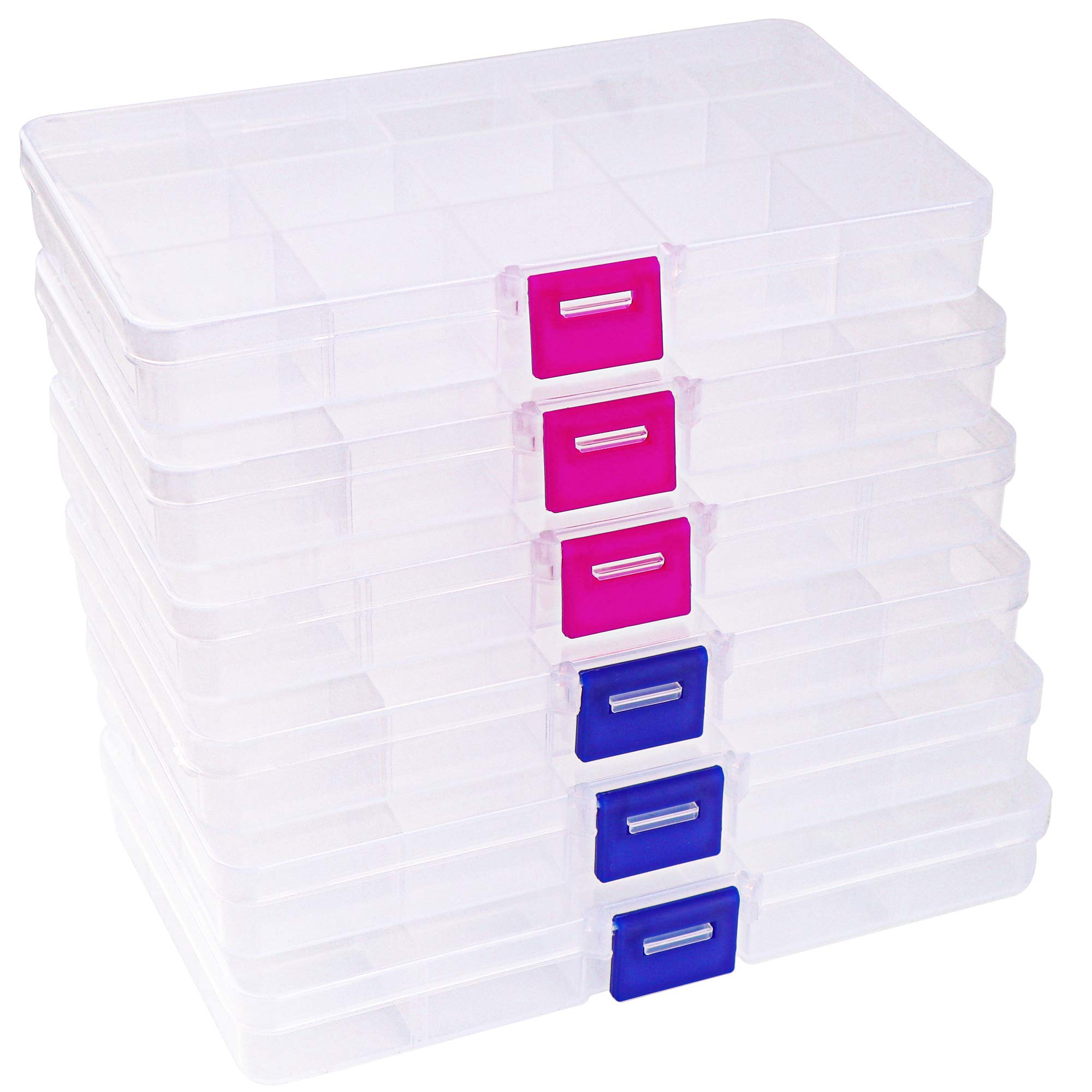 Lamondre 6 Pcs Jewellery Storage Box Bead Earring Organisers, Clear Plastic Bead Storage Box with 15 Grids Adjustable Dividers Containers — image 1