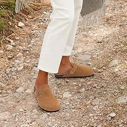 KIDMI Women's Genuine Suede Clogs Cork Footbed